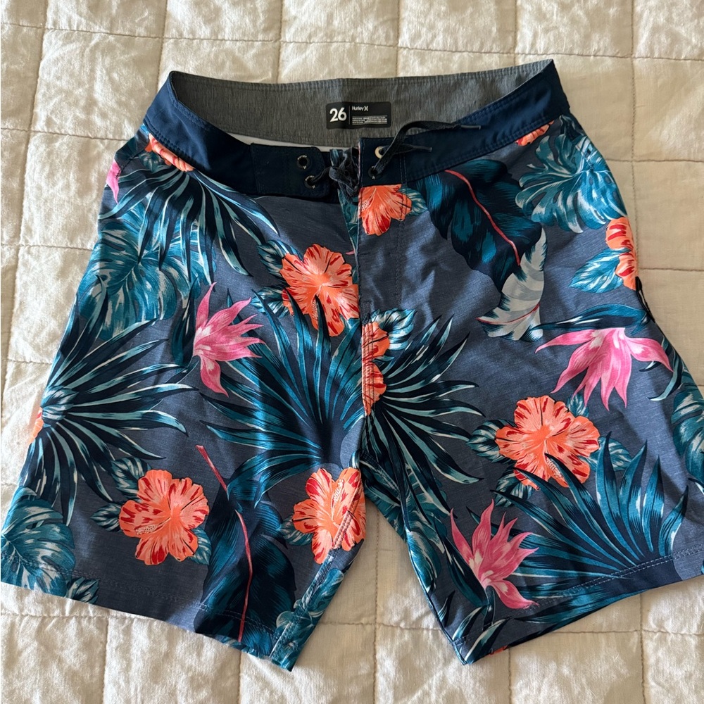 Hurley Floral Print Men's Swim Shorts - Blue and Orange